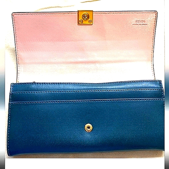 FENDI AUTHENTIC TEAL LEATHER LONG WALLET EXCELLENT USED CONDITION - Picture 3 of 15